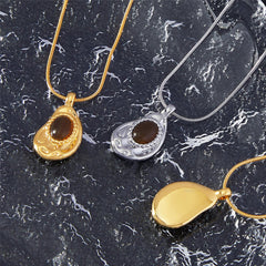 18K Gold-Plated Tiger Eye Oval Pendant Necklace