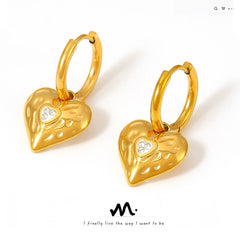 18K Gold-Plated Hammered Heart Drop Earrings