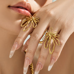 18K Gold-Plated Openwork Flower Statement Ring