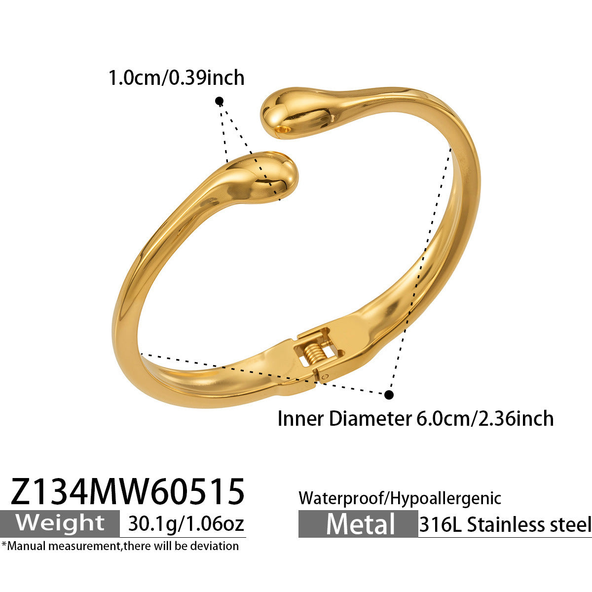 Smooth Teardrop Open Cuff Bracelet