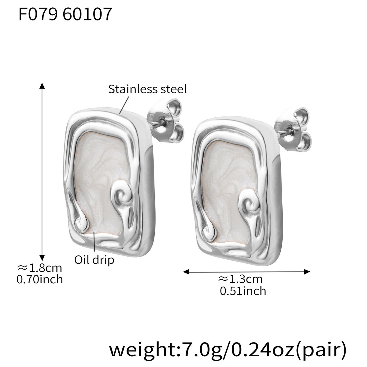 Ornate Rectangular Inlay Stud Earrings
