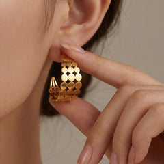 Openwork Disc Link Stainless Steel C-Hoop Earrings