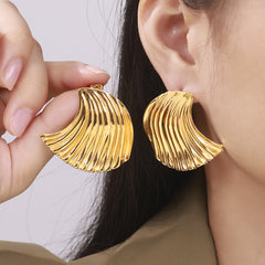 18K Gold-Plated Ribbed Shell Stud Earrings