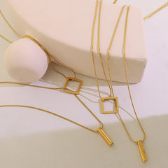 Square and Bar Double Layer Necklace
