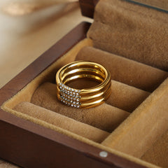 Multi-Band Rhinestone Accent Stainless Steel Ring