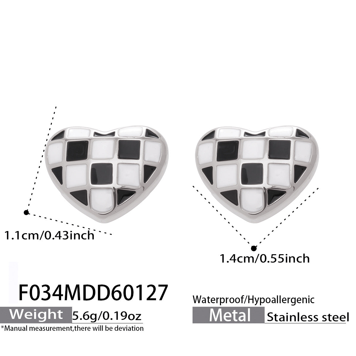 Checkerboard Enamel Heart Stud Earrings