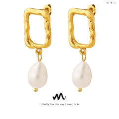 18K Gold-Plated Geometric Pearl-Look Drop Earrings
