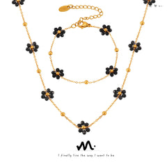 Floral Natural Stone Necklace and Bracelet
