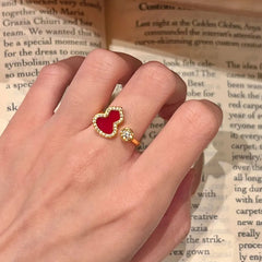 Nadine Dainty Red Agate Pavé Gourd Adjustable Ring