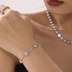 18K Gold-Plated Cubic Zirconia Heart Station Bracelet