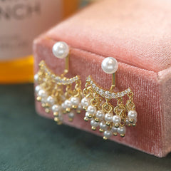 Camille Vintage-Inspired Pearl Pavé Tassel Drop Earrings