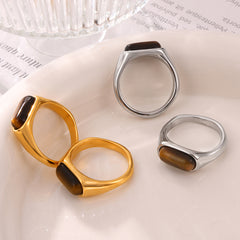 Tiger Eye Rectangle Signet Ring