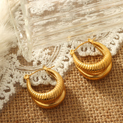 Ridged U-Shaped Statement Hoop Earrings