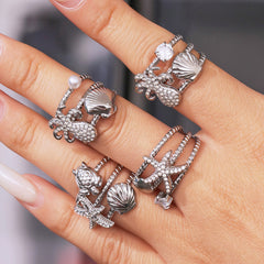 Ocean Motif Cubic Zirconia Open Rings