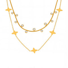 Cubic Zirconia Clover & Bead Layered Necklaces