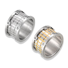 Grid-Texture Layered Stainless Steel Ring