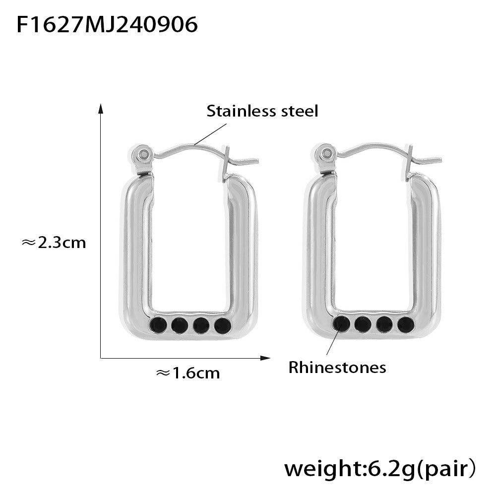 18K Gold-Plated Rectangular Sparkle Hoop Earrings