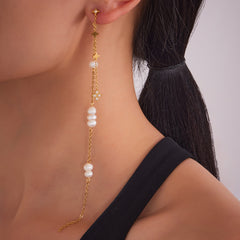 Freshwater Pearl & Star Chain Tassel Earrings