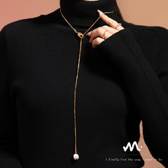 Long Pearl-Look Lariat Necklace