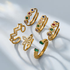 Colored Glass and Cubic Zirconia Ring Collection