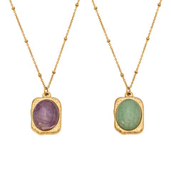Oval Natural Stone Pendant Necklace