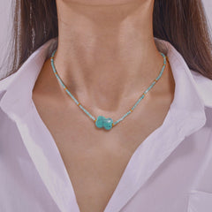 Amazonite Beaded Flower Pendant Necklace