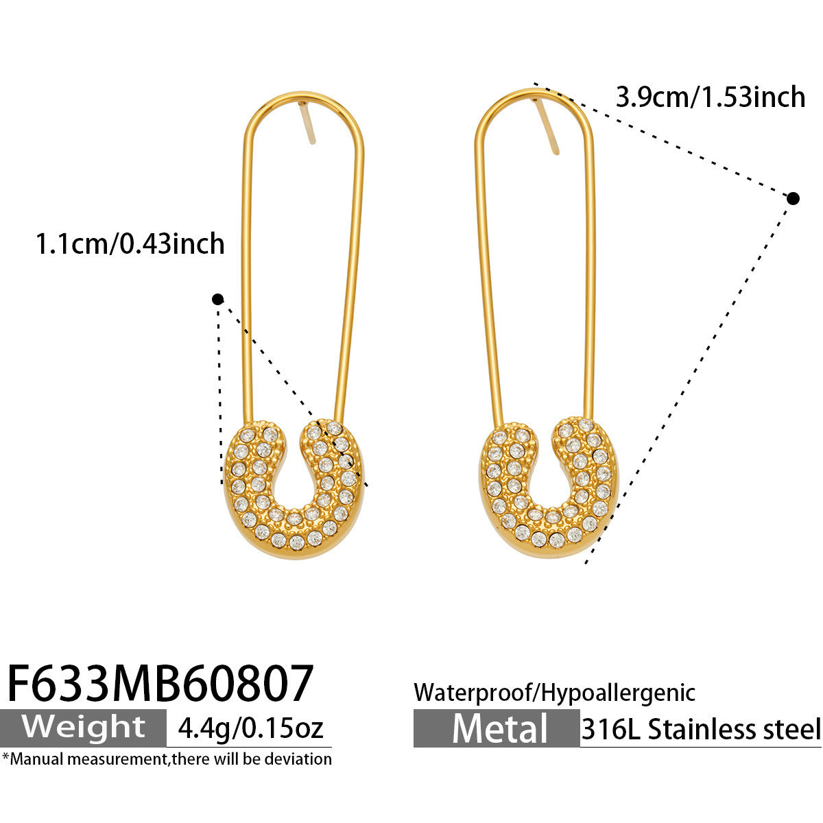 18K Gold-Plated Cubic Zirconia Safety-Pin Earrings