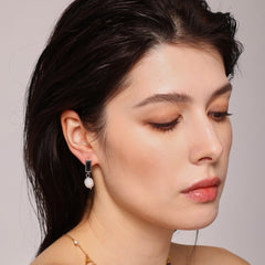 Green or Black Cubic Zirconia Freshwater Pearl Drop Earrings