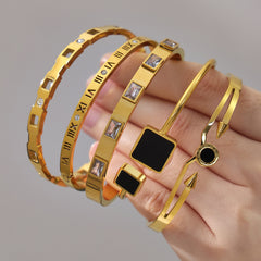 Roman Numeral and Stone Detail Bangle Bracelet