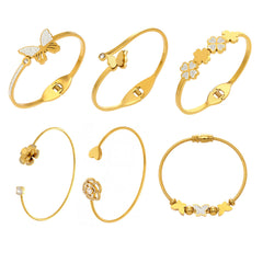 Floral & Butterfly Stainless Steel Bangle Bracelets