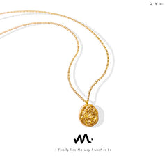 18K Gold-Plated Textured Round Pendant Necklace