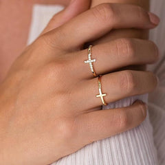 2-Piece Classy & Diamond Accented Cross Rings