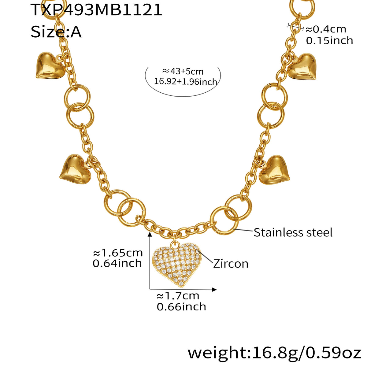 18K Gold-Plated Heart Link Necklace or Bracelet