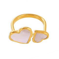 18K Gold-Plated Mother-of-Pearl Heart Open Ring