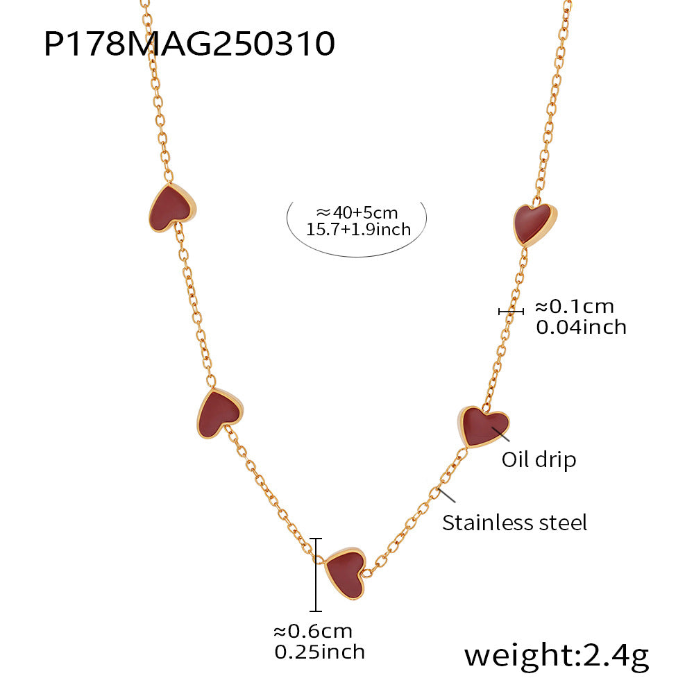 Gold-Tone Enamel Heart Station Necklace