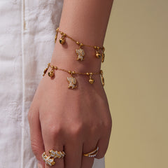 18K Gold-Plated Dog & Bell Charm Necklace or Bracelet