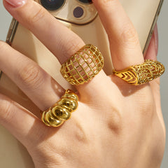Openwork Vine & Geometric Stainless Steel Rings