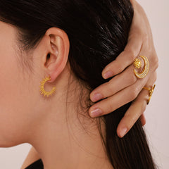 18K Gold-Plated Sunburst C-Hoop Earrings