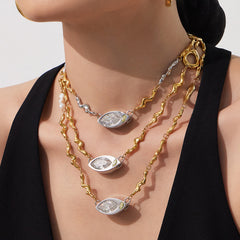 Marquise Cubic Zirconia Textured Chain Necklace