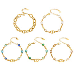 18K Gold-Plated Geometric Link & Cubic Zirconia Bracelets