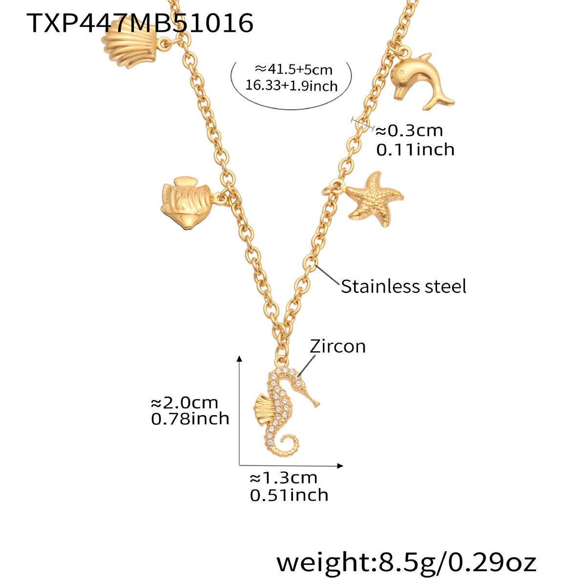 18K Gold-Plated Seahorse Charm Necklace & Bracelet