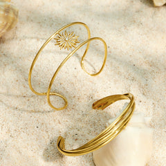 18K Gold-Plated Sunburst and Triple-Line Cuffs
