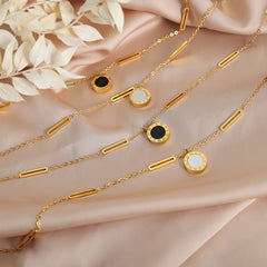 Mother-of-Pearl and Black Disc Paperclip Necklace