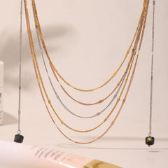 Gold-Tone Layered Stone Tassel Necklace
