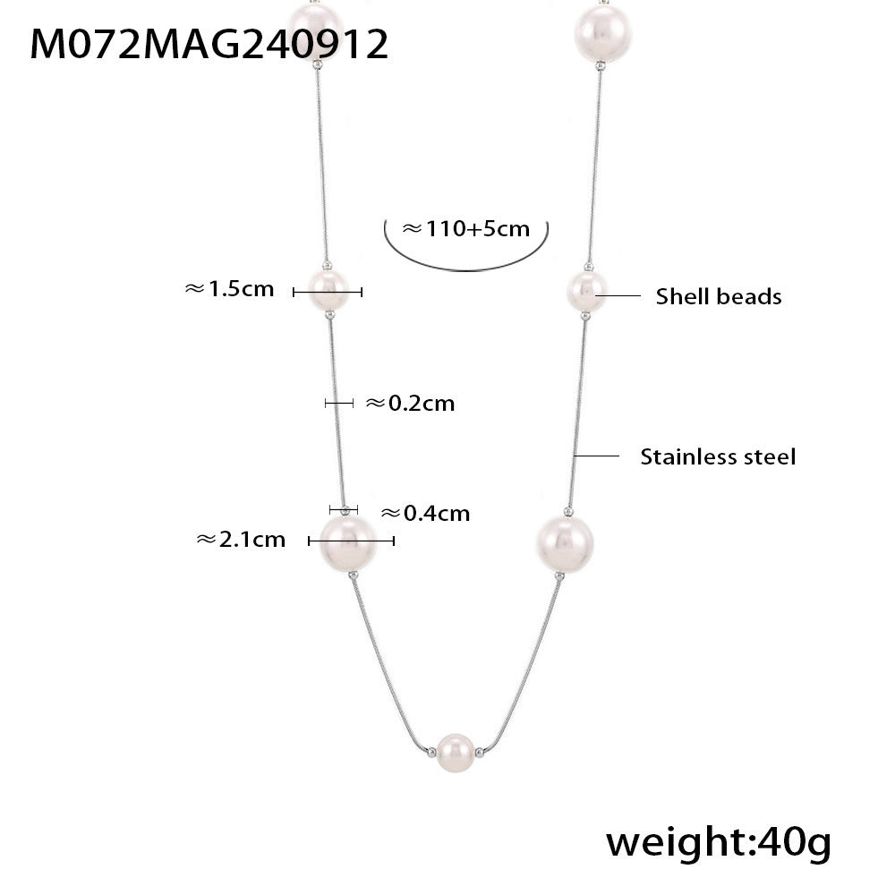 Long Layered Pearl-Look Chain Necklace