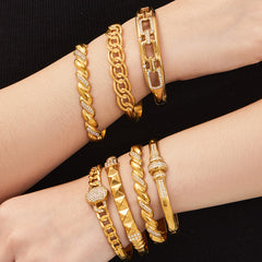 18K Gold-Plated Twisted and Sparkling Bangle Designs