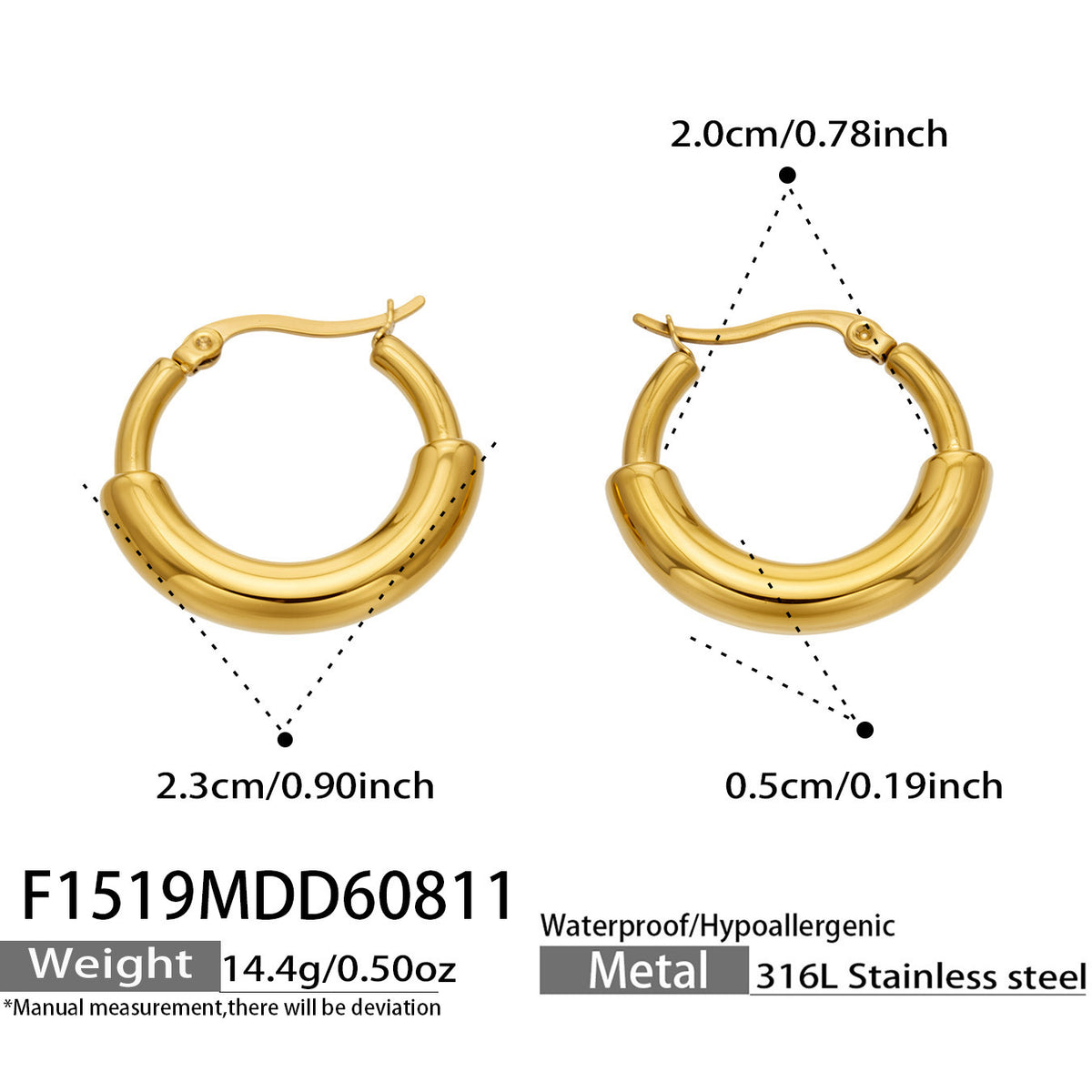 Gold-Tone Polished 316L Stainless Steel Hoops