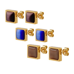 Square Color-Stone Stud Earrings