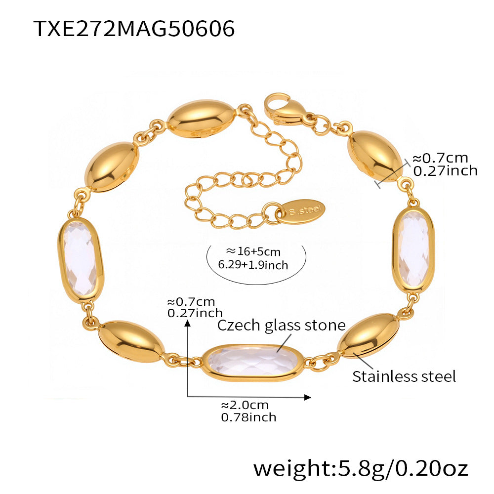 Faceted Oval Glass Link Bracelet