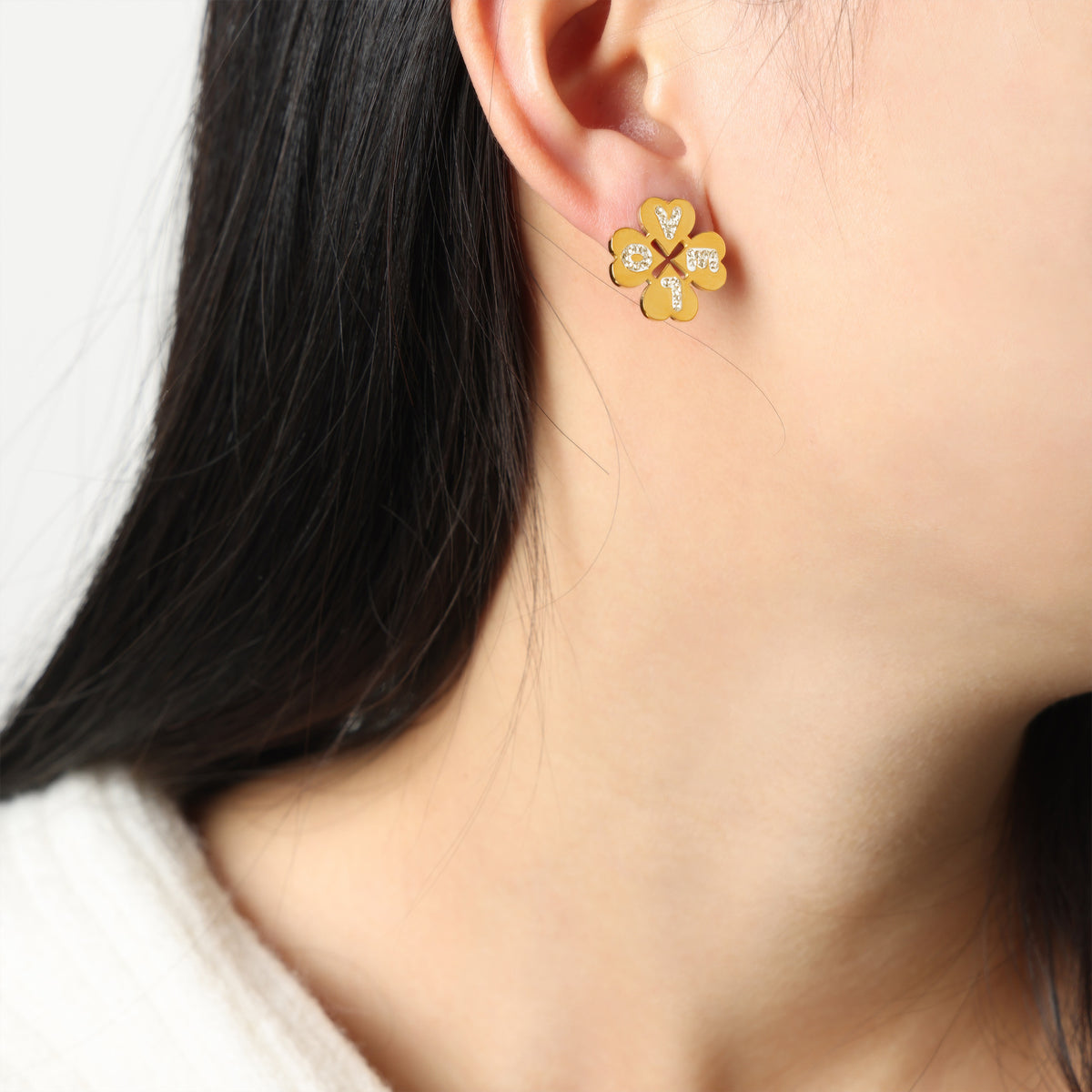 Clover Stone-Accent Stud Earrings